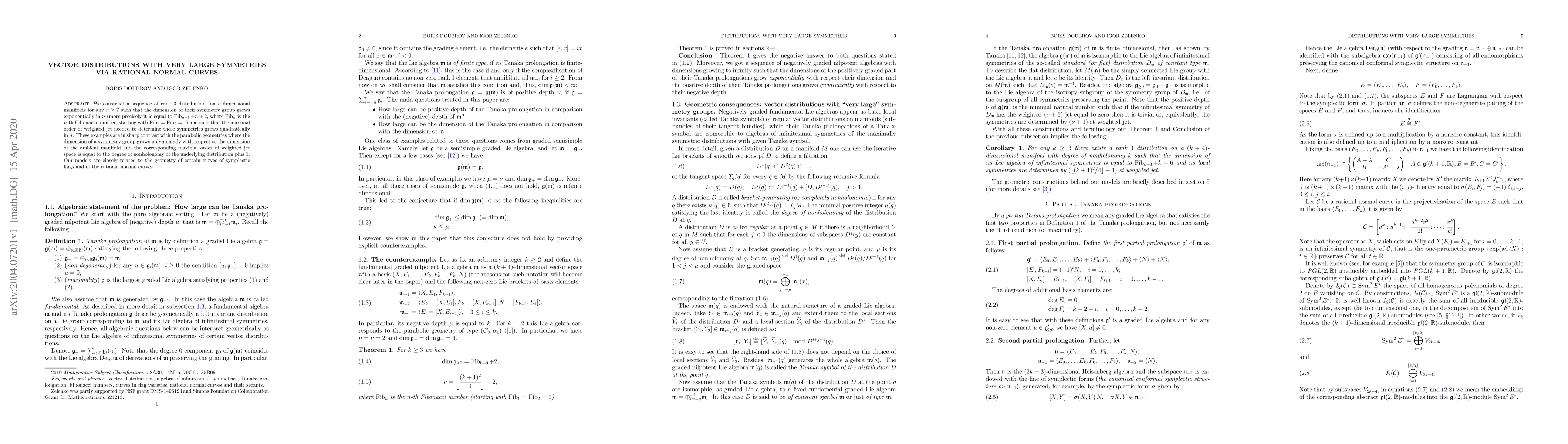 Thumbnail for Vector distributions with very large symmetries via rational normal
  curves