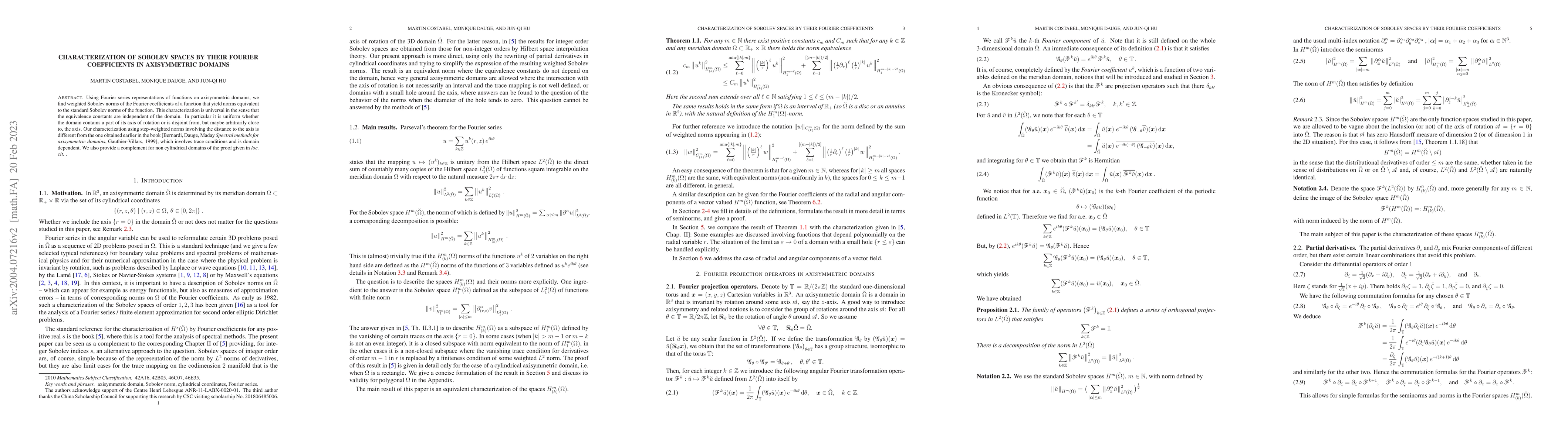 Thumbnail for Characterization of Sobolev spaces by their Fourier coefficients in
  axisymmetric domains