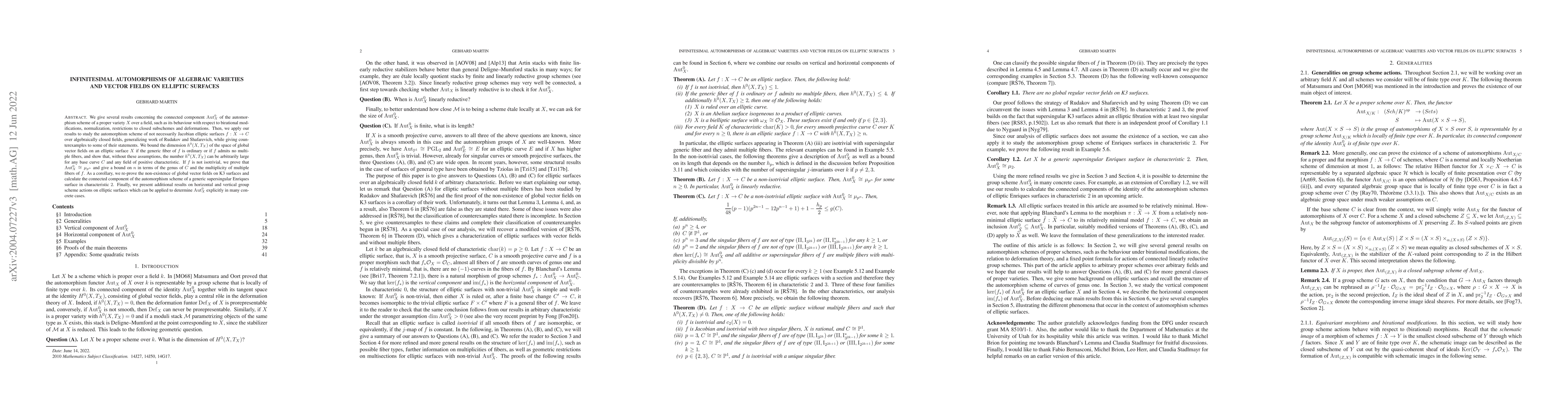 Thumbnail for Infinitesimal automorphisms of algebraic varieties and vector fields on
  elliptic surfaces