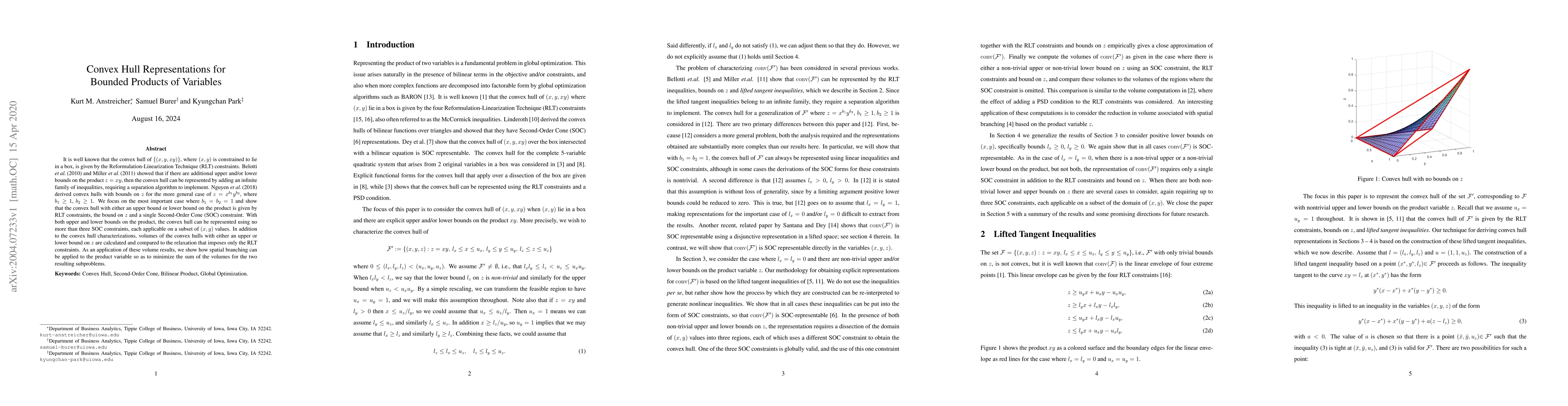 Thumbnail for Convex Hull Representations for Bounded Products of Variables