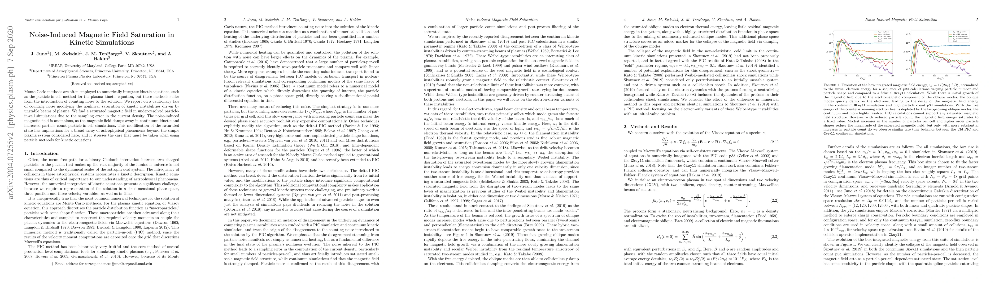 Thumbnail for Noise-Induced Magnetic Field Saturation in Kinetic Simulations