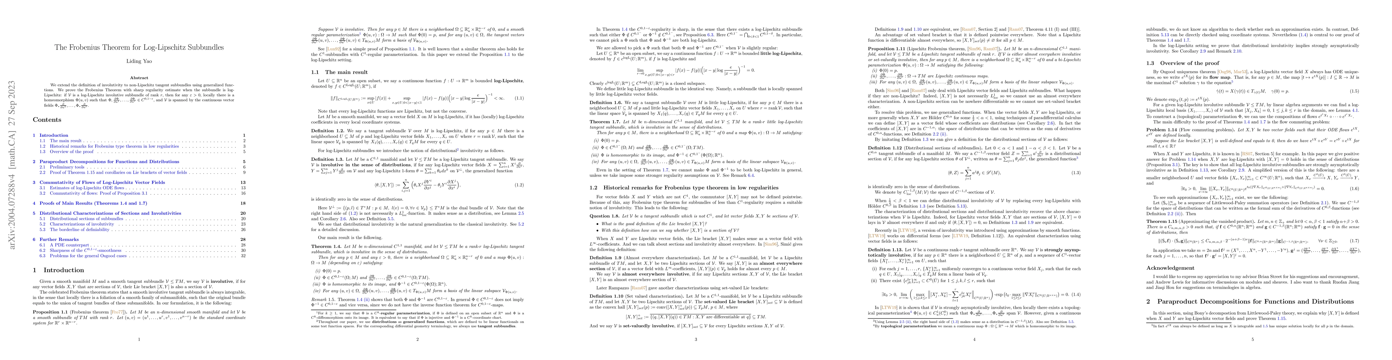 Thumbnail for The Frobenius Theorem for Log-Lipschitz Subbundles