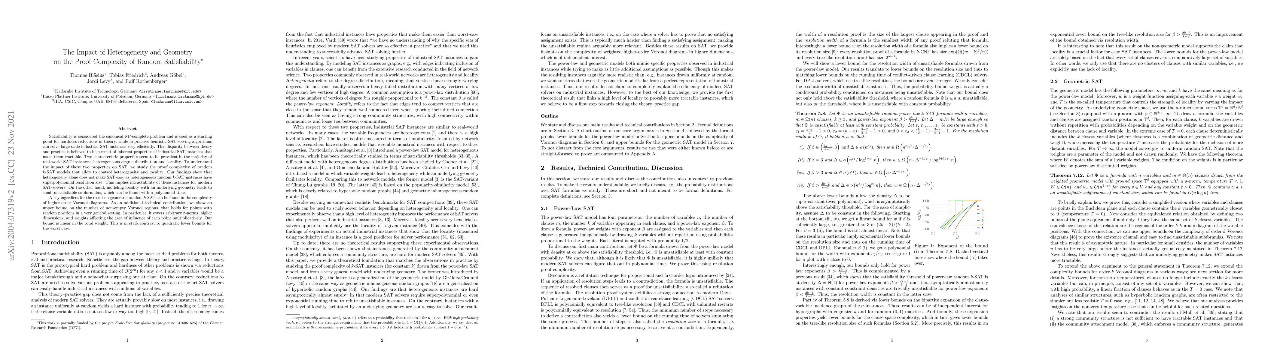 Thumbnail for The Impact of Heterogeneity and Geometry on the Proof Complexity of
  Random Satisfiability