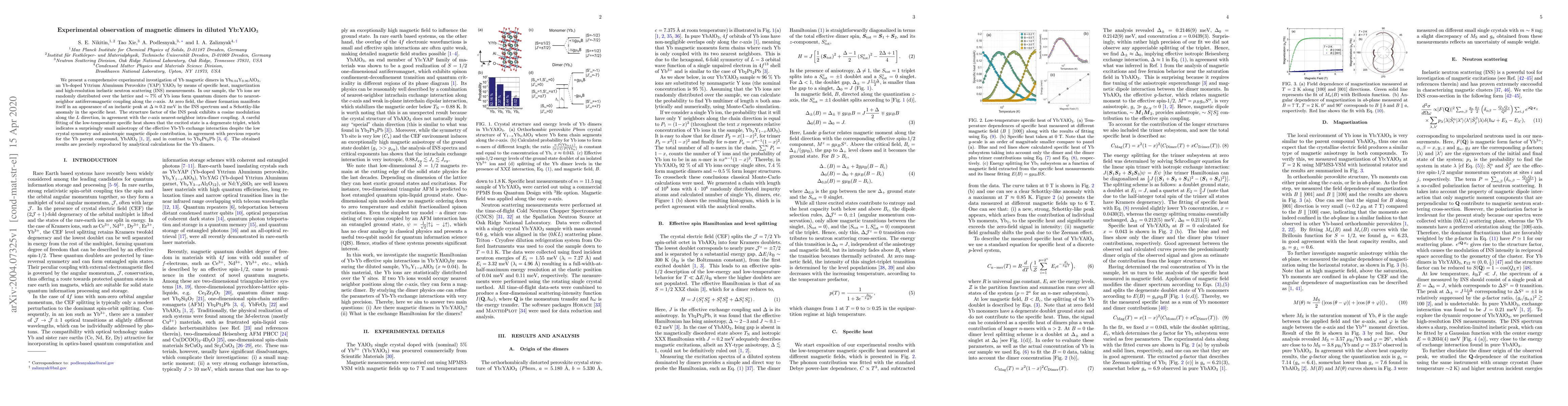 Thumbnail for Experimental observation of magnetic dimers in diluted Yb:YAlO$_3$