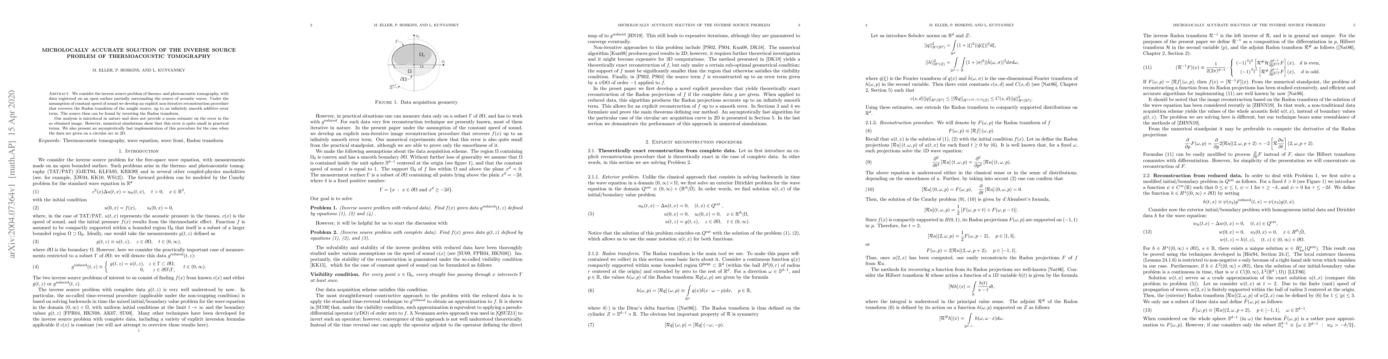 Thumbnail for Microlocally accurate solution of the inverse source problem of
  thermoacoustic tomography