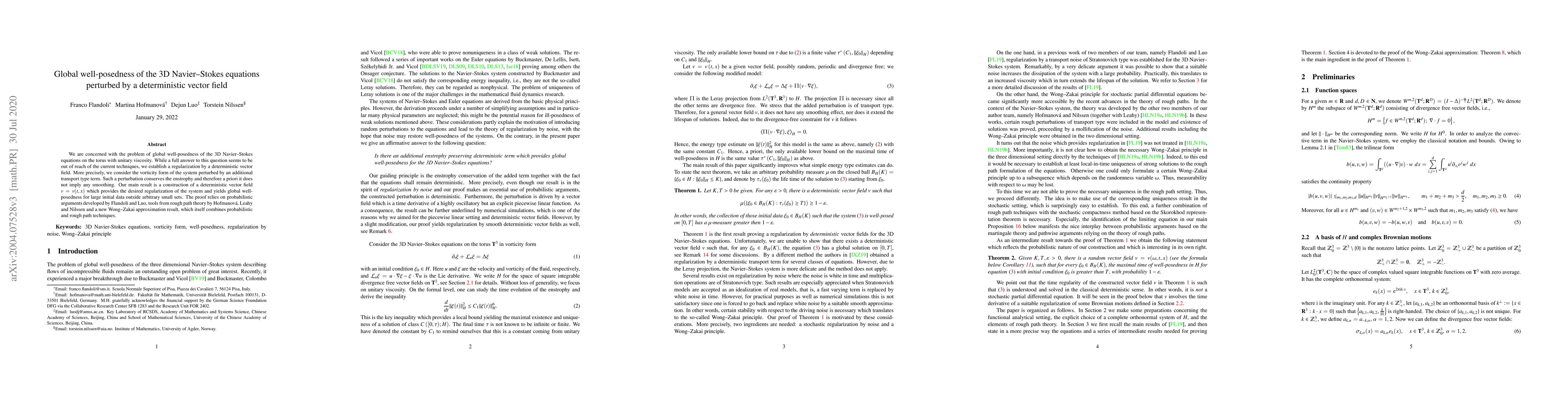 Thumbnail for Global well-posedness of the 3D Navier--Stokes equations perturbed by a
  deterministic vector field