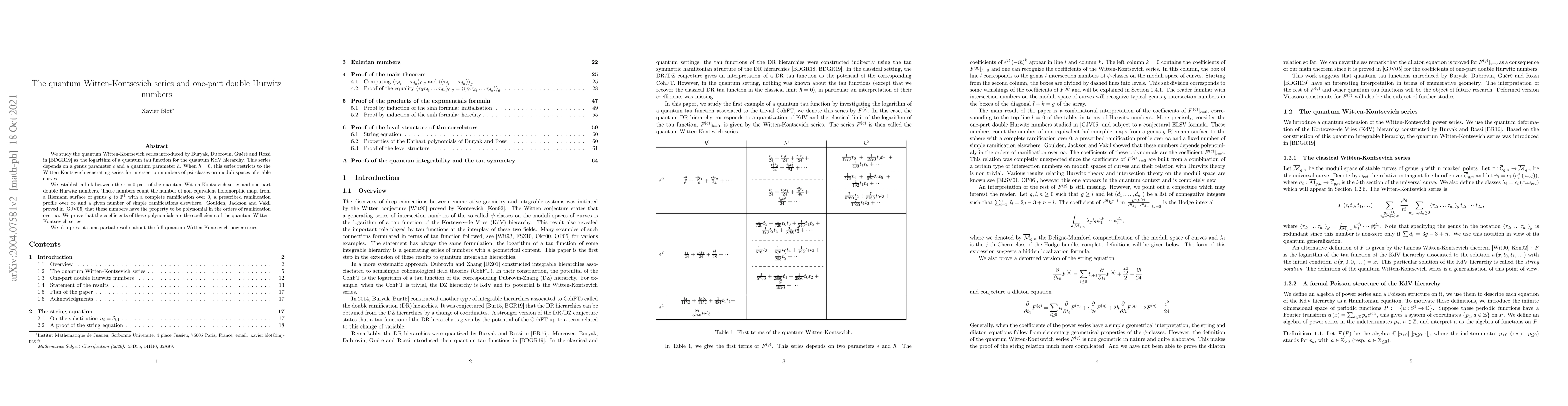 Thumbnail for The quantum Witten-Kontsevich series and one-part double Hurwitz numbers