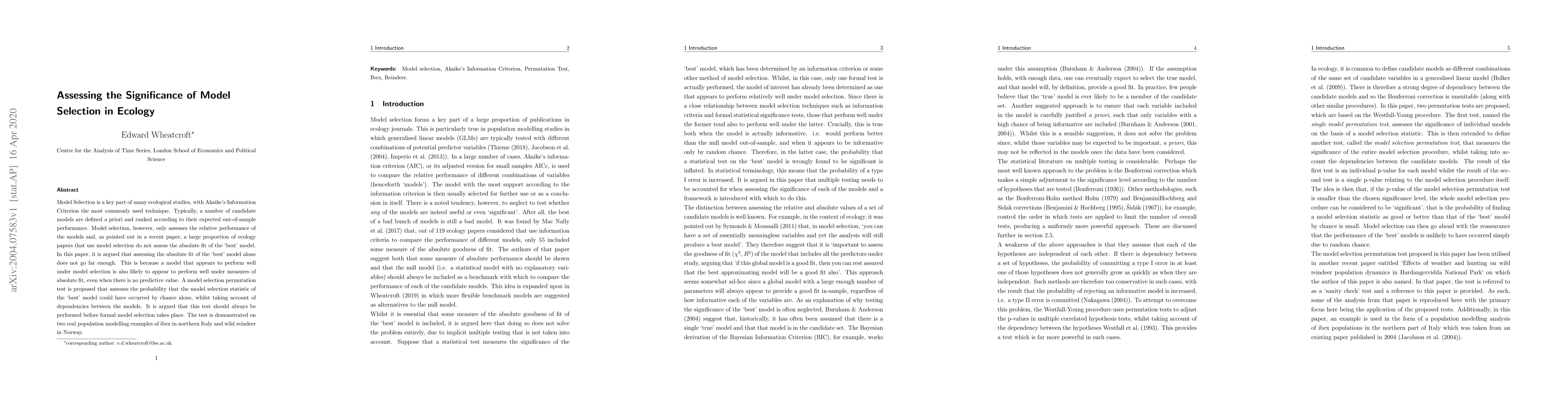 Thumbnail for Assessing the Significance of Model Selection in Ecology