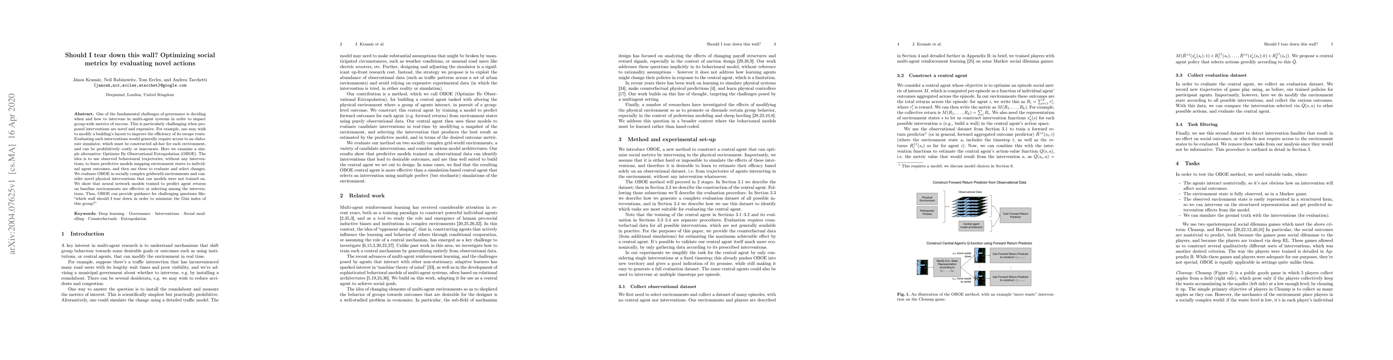 Thumbnail for Should I tear down this wall? Optimizing social metrics by evaluating
  novel actions