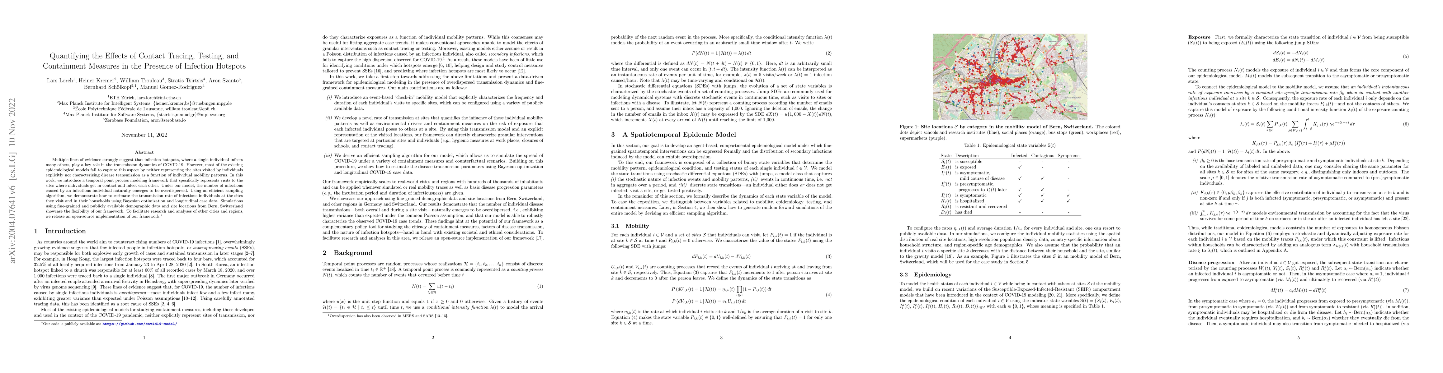 Thumbnail for Quantifying the Effects of Contact Tracing, Testing, and Containment
  Measures in the Presence of Infection Hotspots