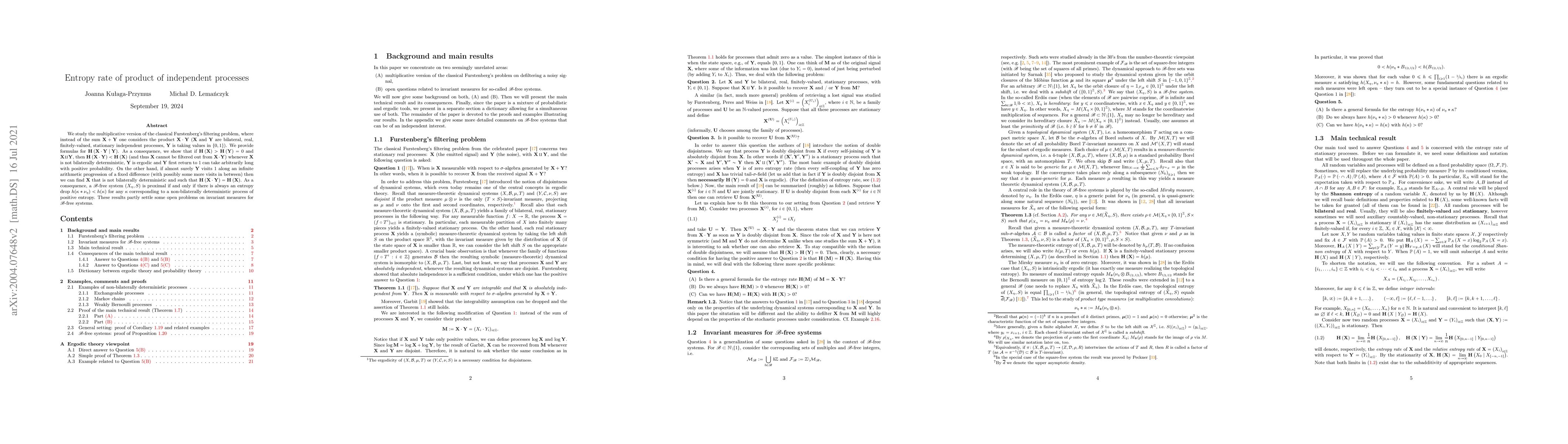 Thumbnail for Entropy rate of product of independent processes