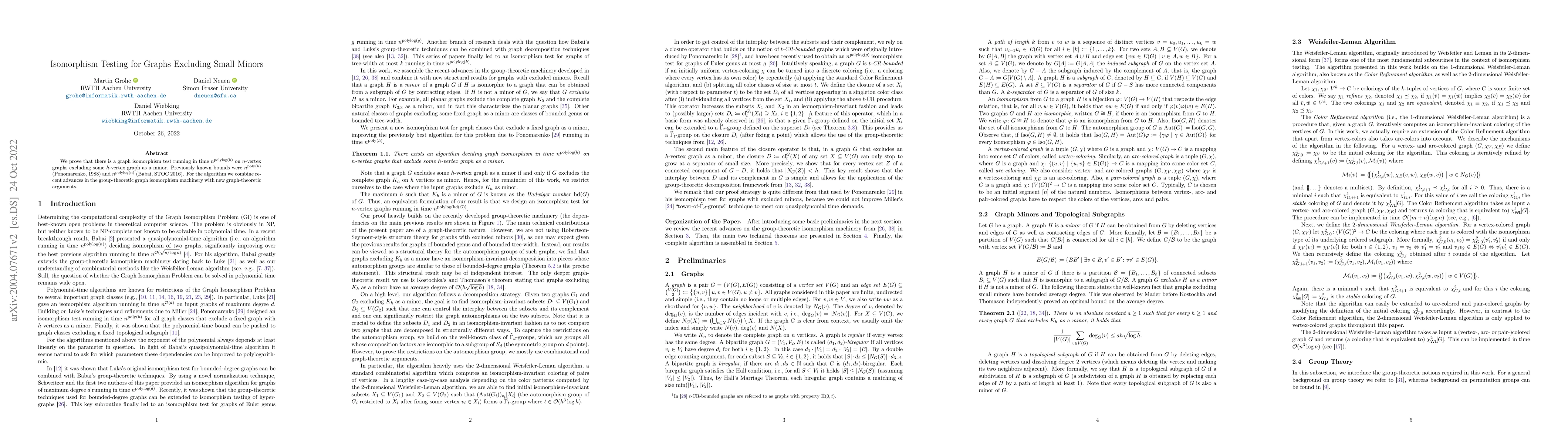 Thumbnail for Isomorphism Testing for Graphs Excluding Small Minors
