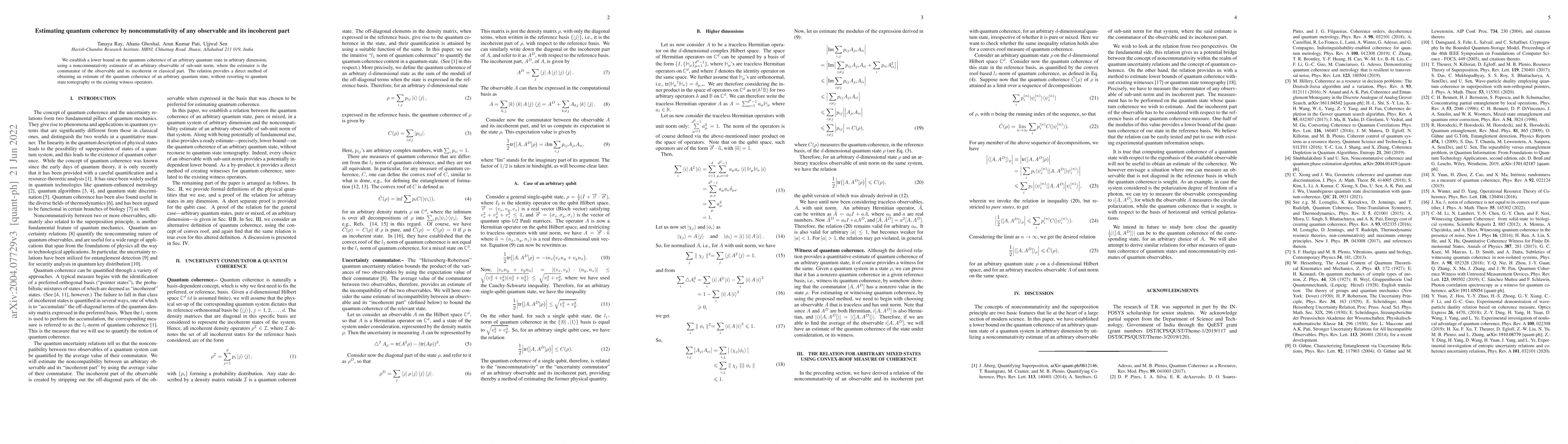 Thumbnail for Estimating quantum coherence by noncommutativity of any observable and
  its incoherent part