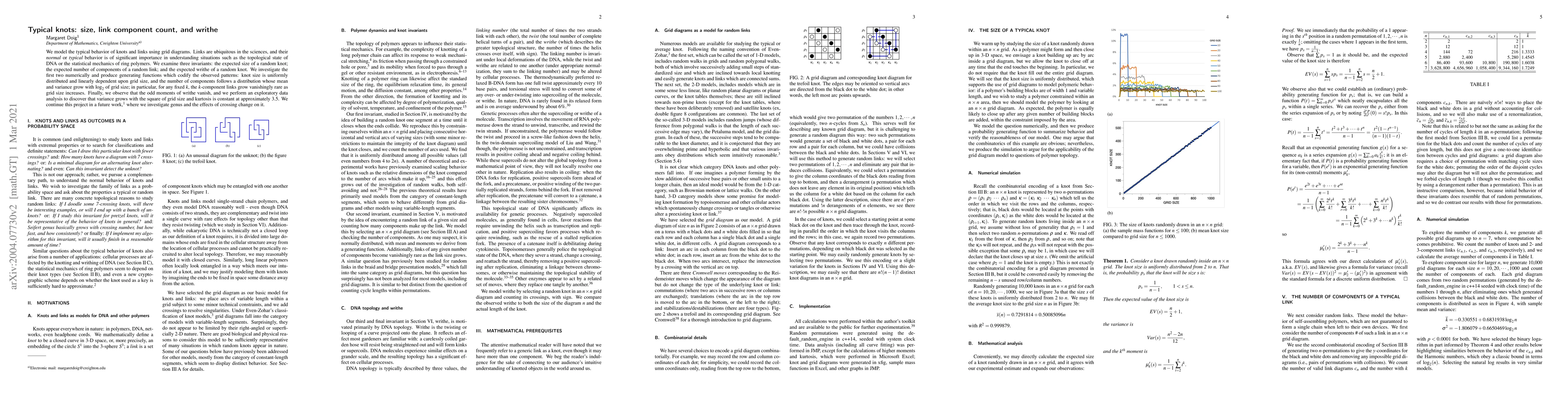 Thumbnail for Typical knots: size, link component count, and writhe