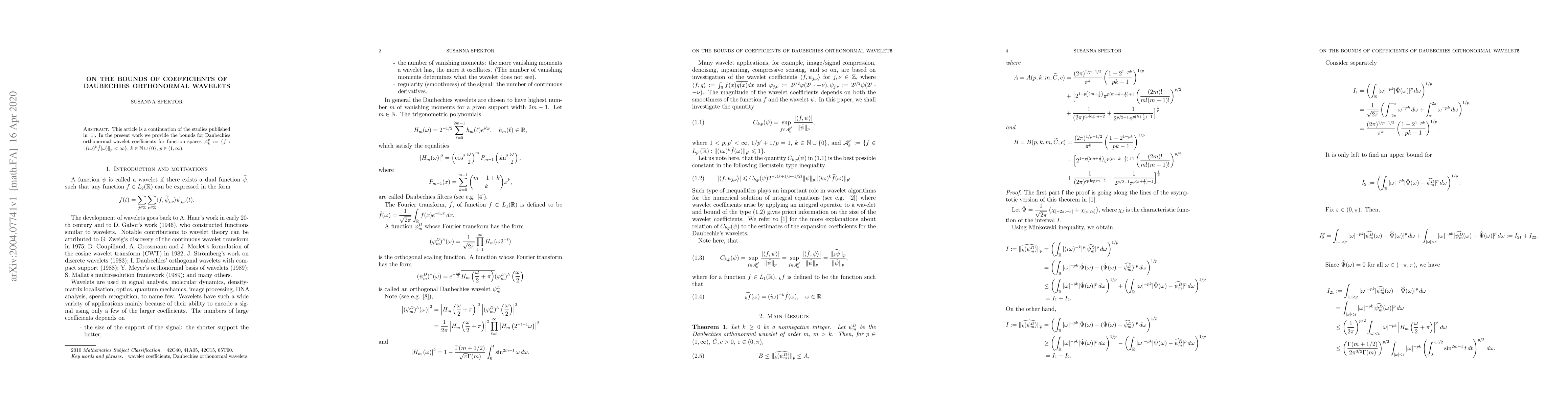 Thumbnail for On the bounds of coefficients of Daubechie's orthonormal wavelets