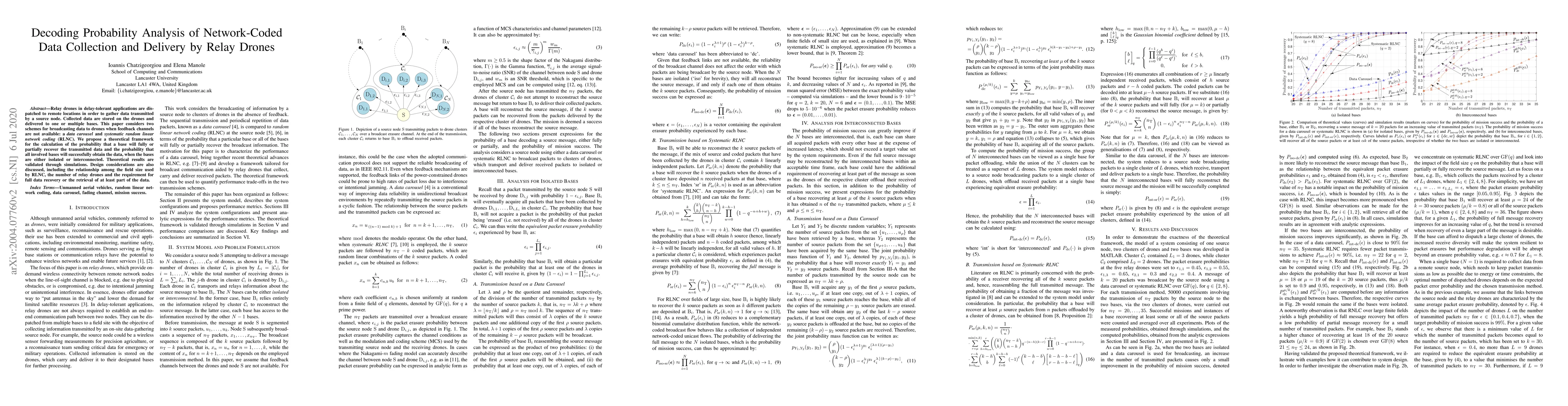 Thumbnail for Decoding Probability Analysis of Network-Coded Data Collection and
  Delivery by Relay Drones
