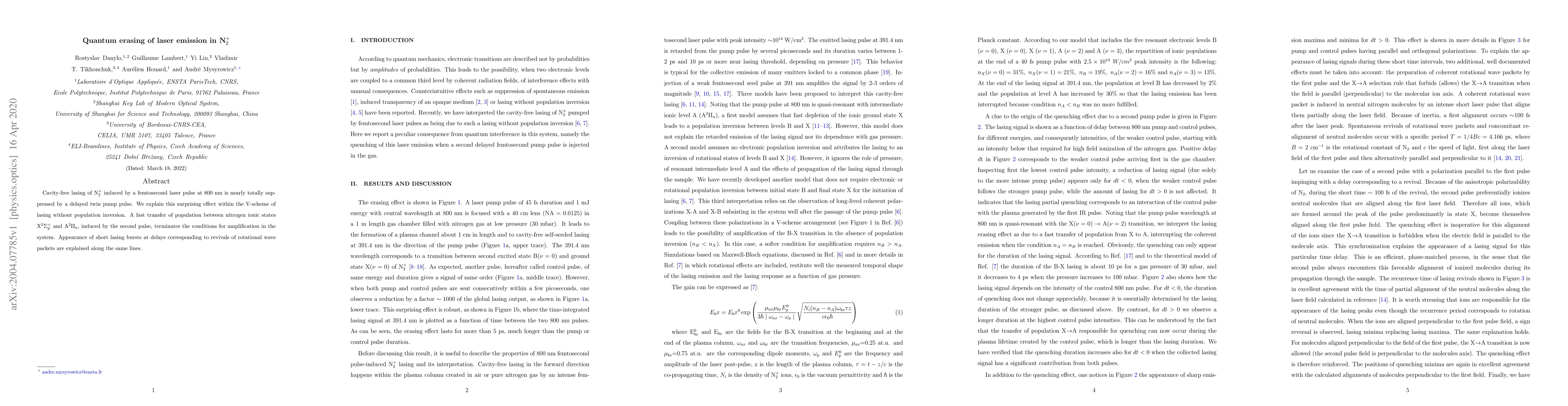 Thumbnail for Quantum erasing of laser emission in N$_2^+$