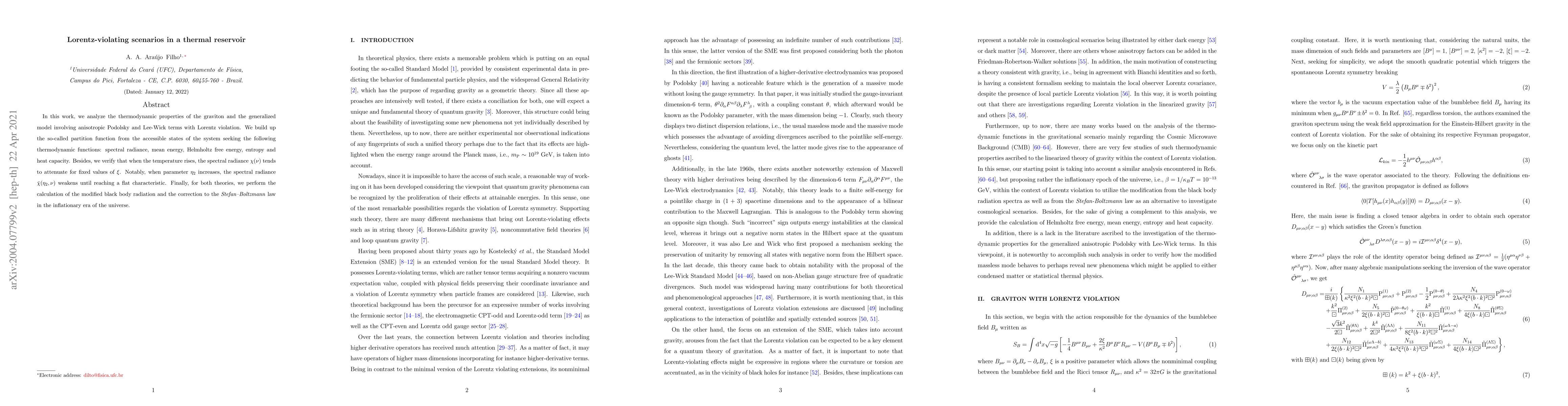 Thumbnail for Lorentz-violating scenarios in a thermal reservoir