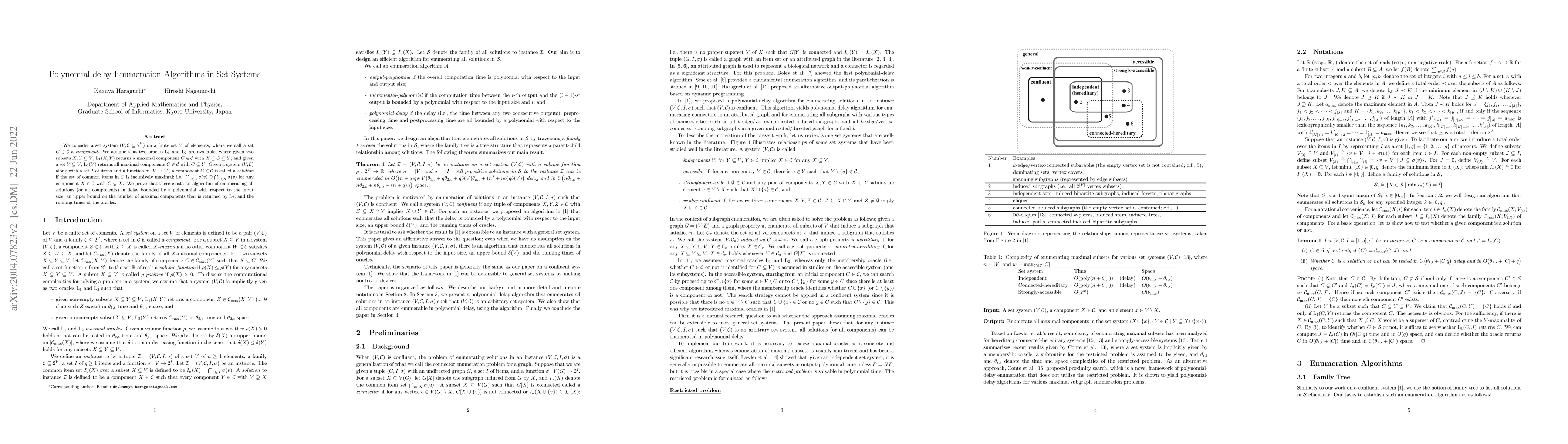 Thumbnail for Polynomial-delay Enumeration Algorithms in Set Systems