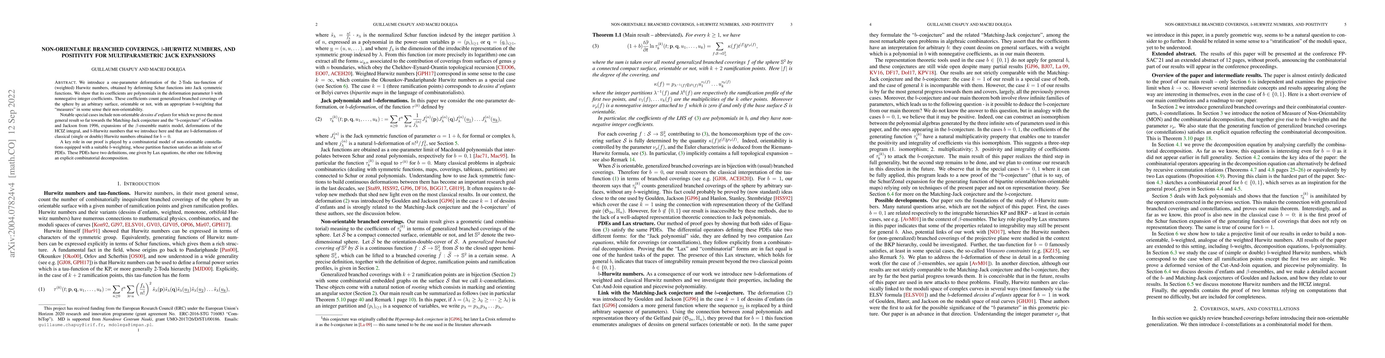 Thumbnail for Non-orientable branched coverings, $b$-Hurwitz numbers, and positivity
  for multiparametric Jack expansions