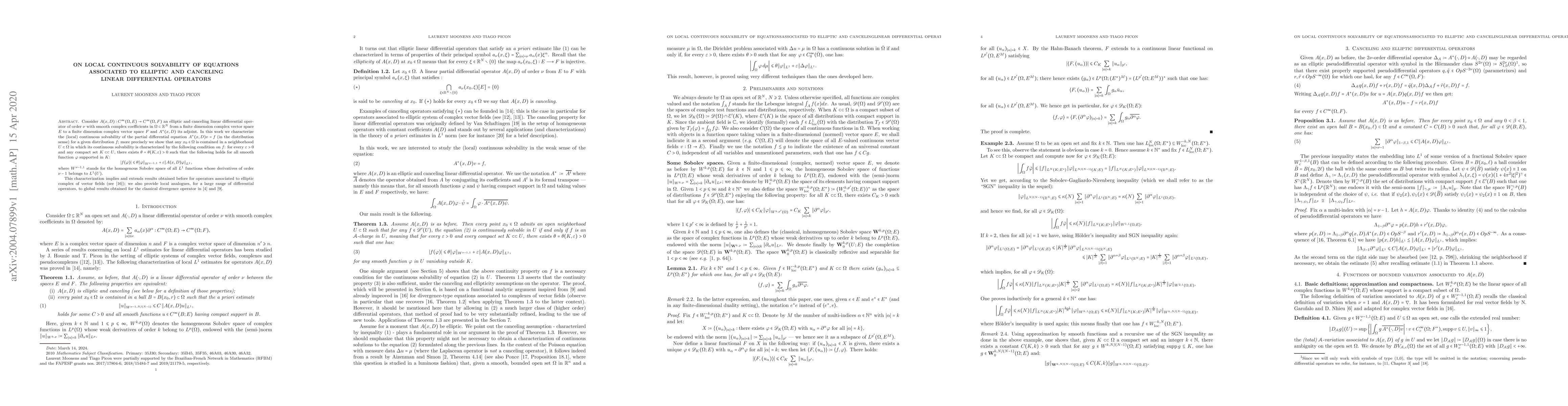 Thumbnail for On Local Continuous Solvability of Equations Associated to Elliptic and
  Canceling Linear Differential Operators