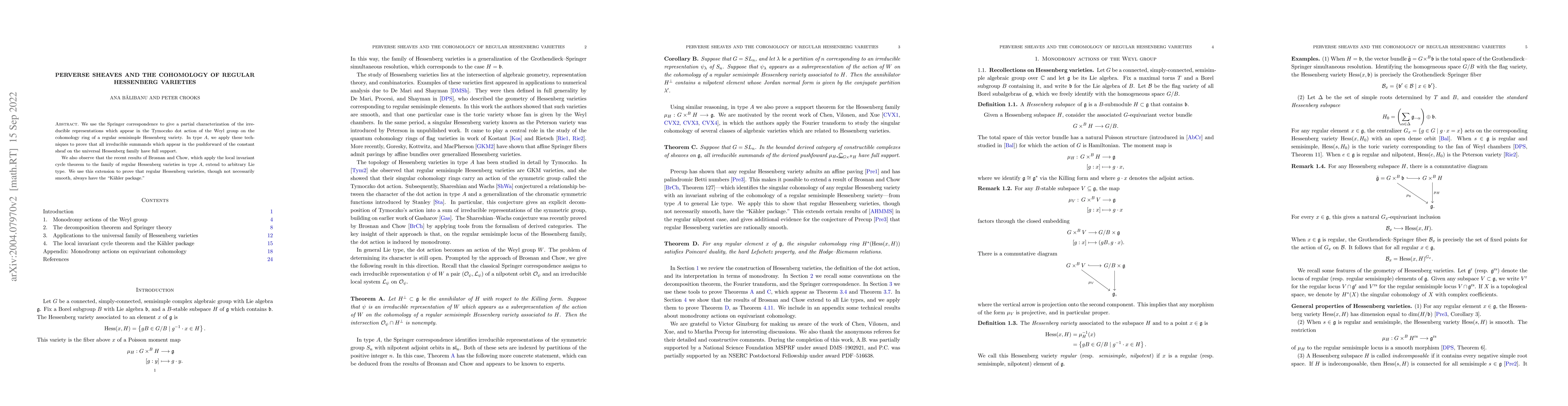Thumbnail for Perverse sheaves and the cohomology of regular Hessenberg varieties