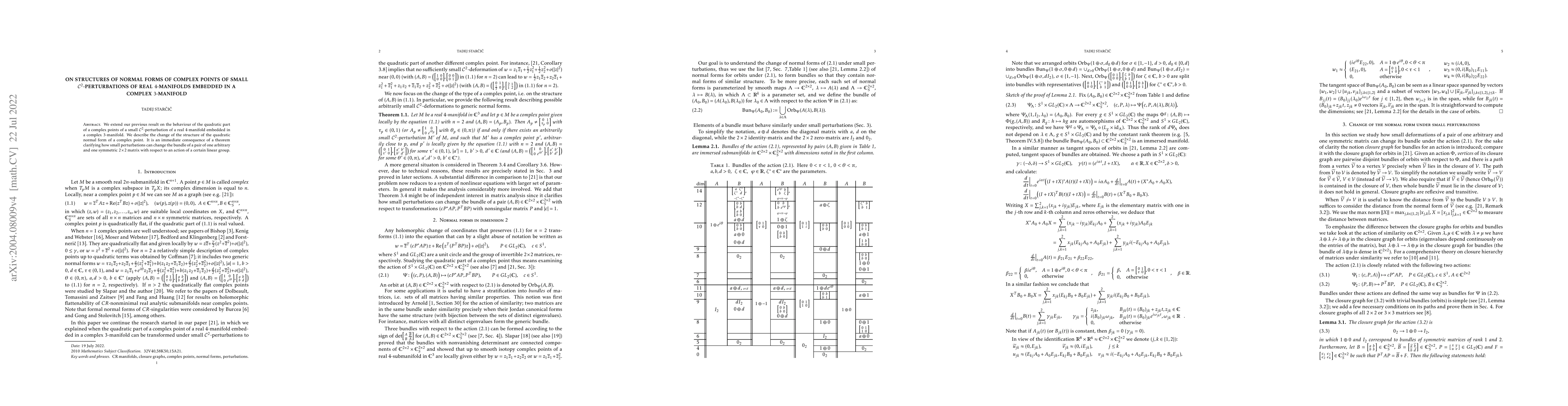 Thumbnail for On structures of normal forms of complex points of small
  $\mathcal{C}^{2}$-perturbations of real $4$-manifolds embedded in a complex
  $3$-manifold