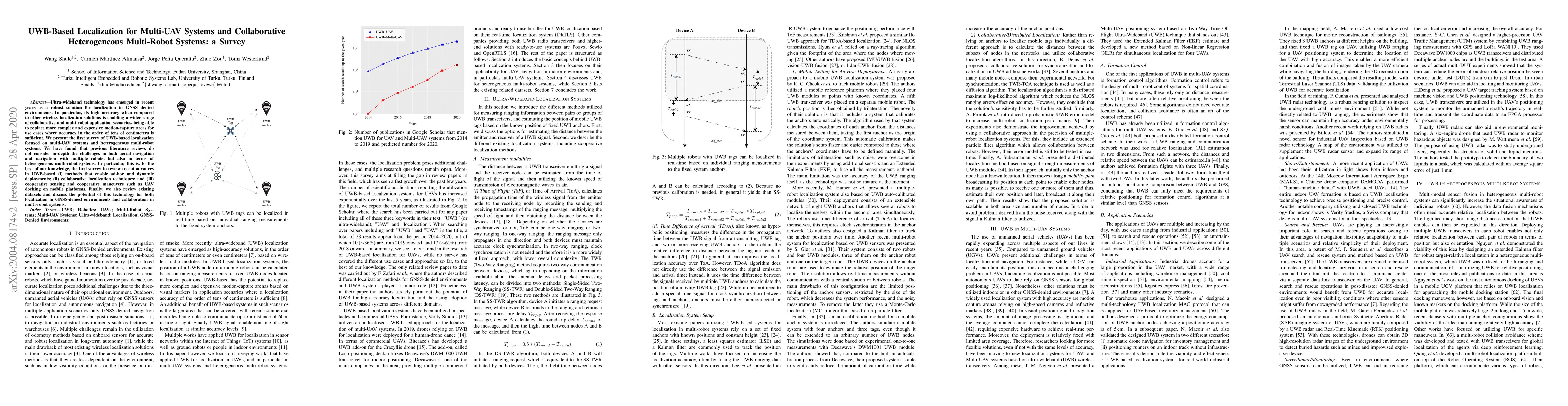 Thumbnail for UWB-Based Localization for Multi-UAV Systems and Collaborative
  Heterogeneous Multi-Robot Systems: a Survey