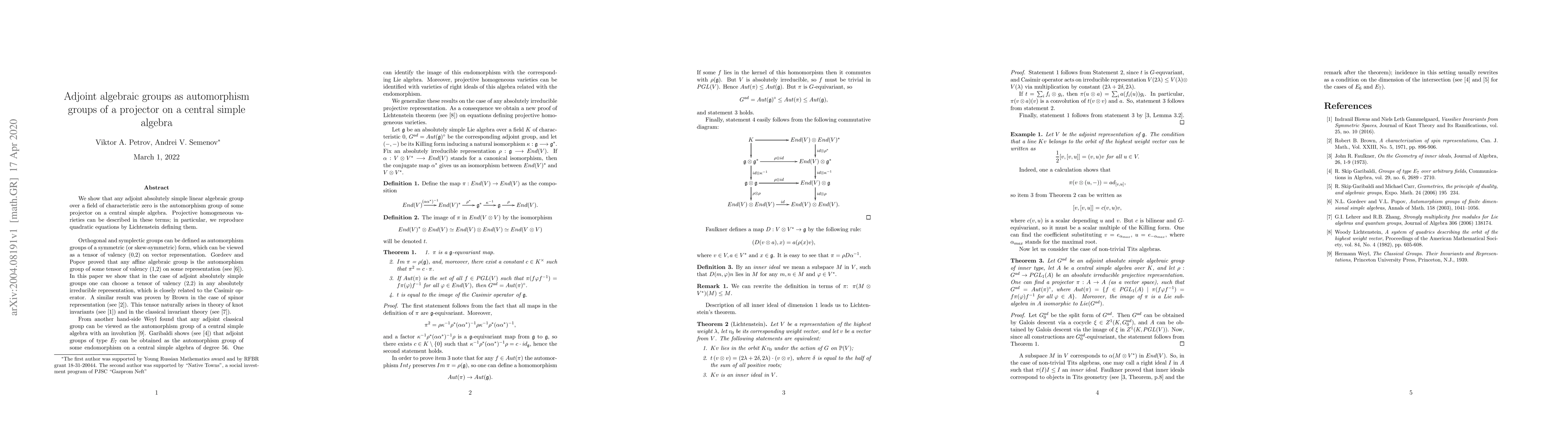 Thumbnail for Adjoint algebraic groups as automorphism groups of a projector on a
  central simple algebra