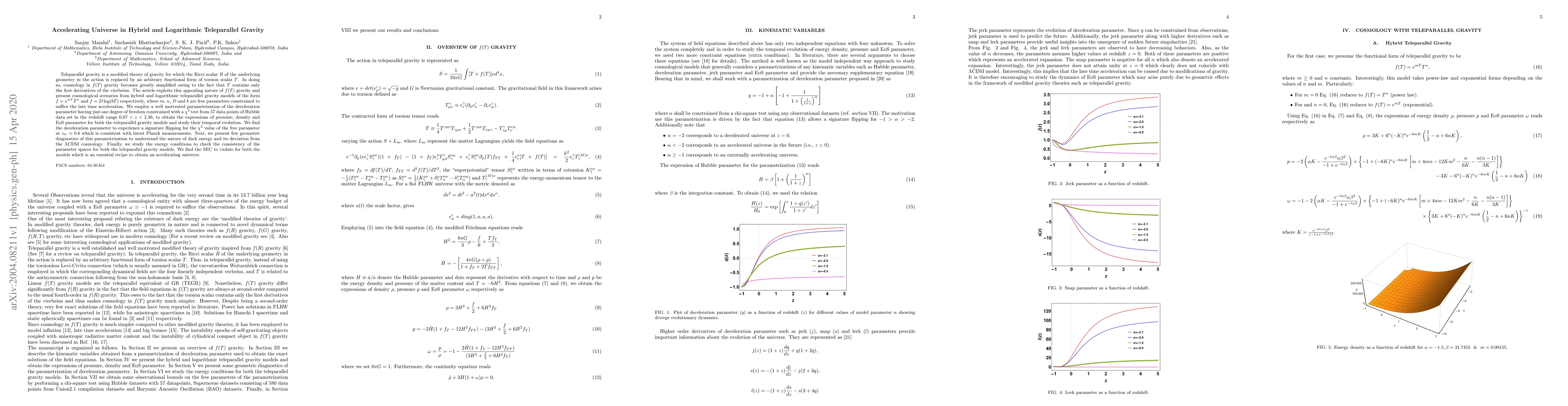 Thumbnail for Accelerating Universe in Hybrid and Logarithmic Teleparallel Gravity