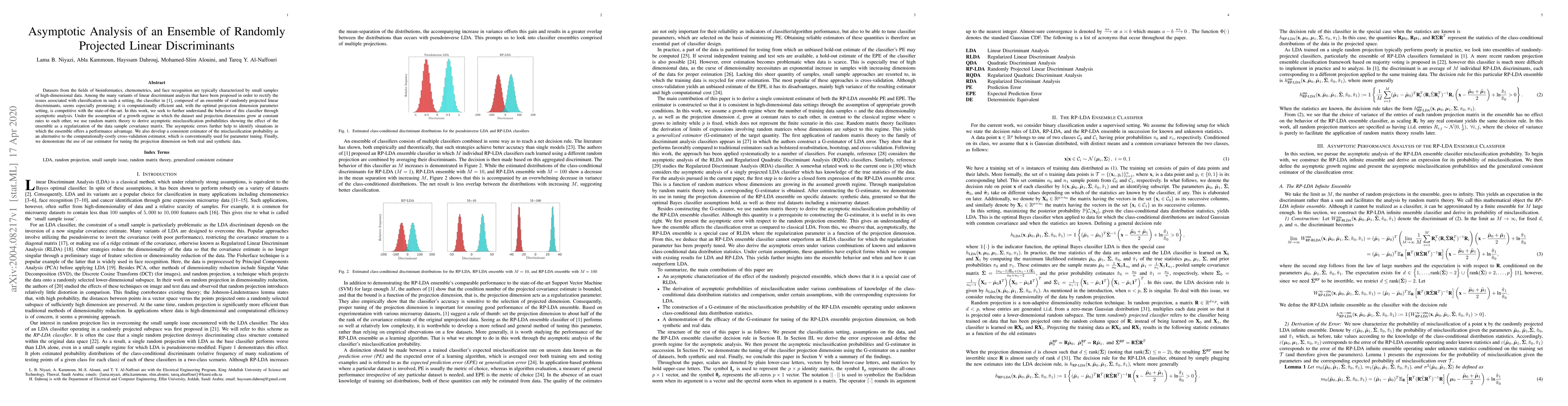 Thumbnail for Asymptotic Analysis of an Ensemble of Randomly Projected Linear
  Discriminants