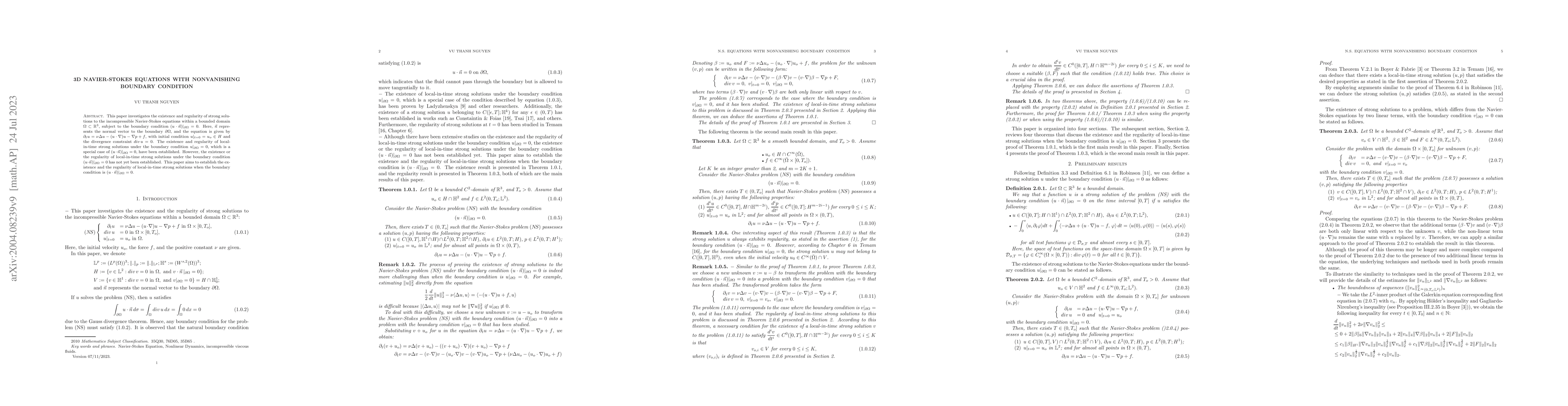 Thumbnail for 3D Navier-Stokes Equations with Nonvanishing Boundary Condition