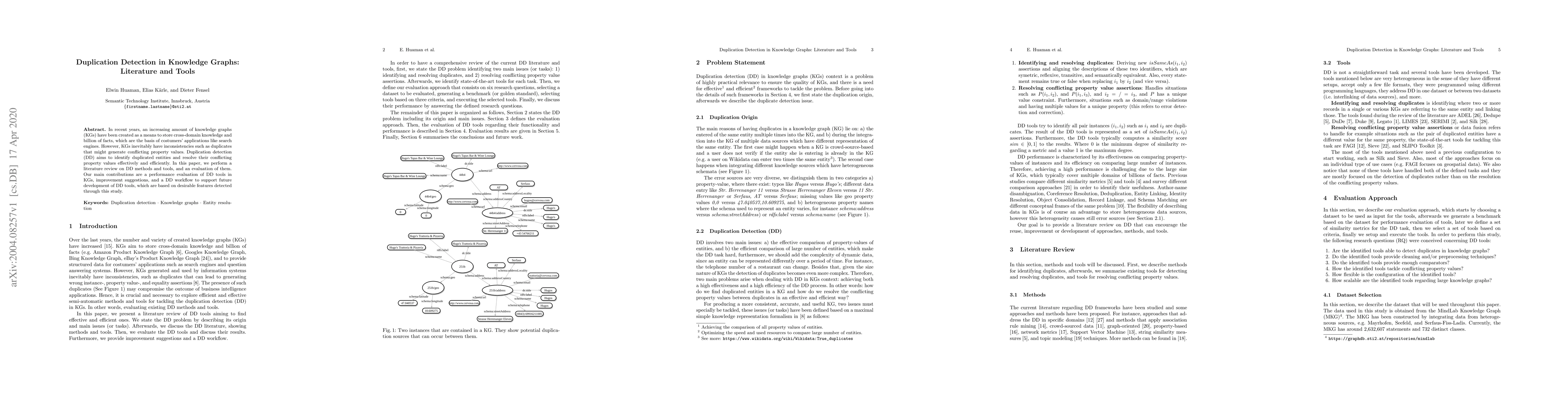 Thumbnail for Duplication Detection in Knowledge Graphs: Literature and Tools