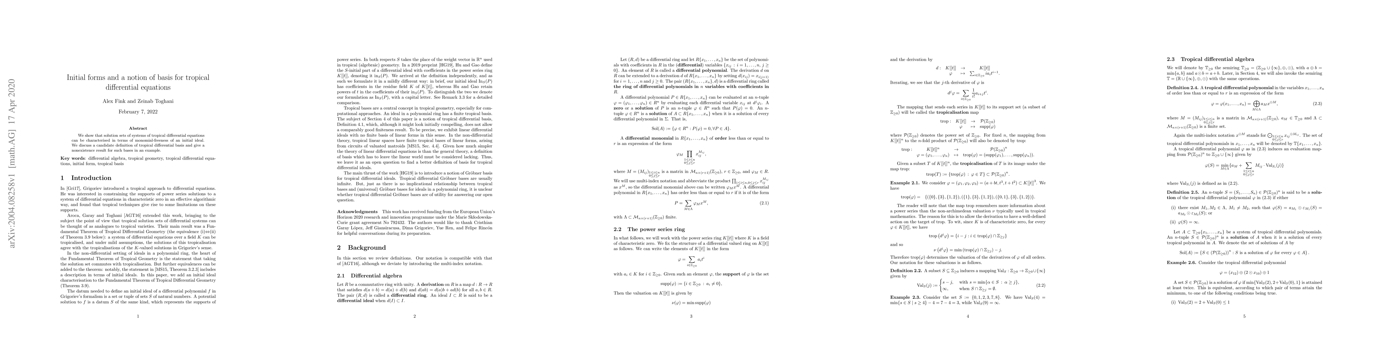 Thumbnail for Initial forms and a notion of basis for tropical differential equations