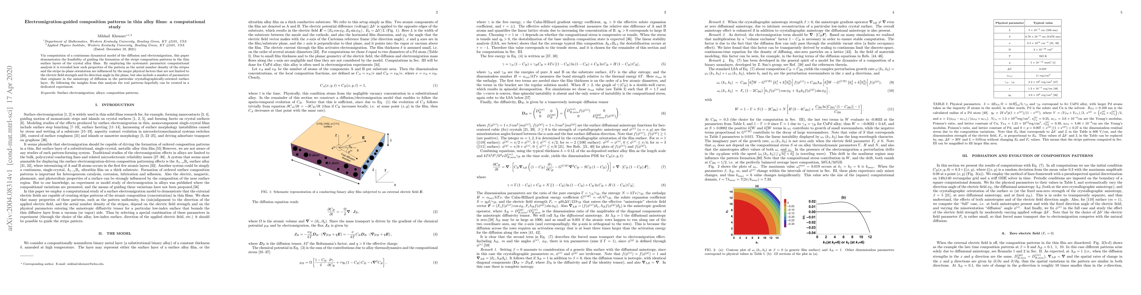 Thumbnail for Electromigration-guided composition patterns in thin alloy films: a
  computational study