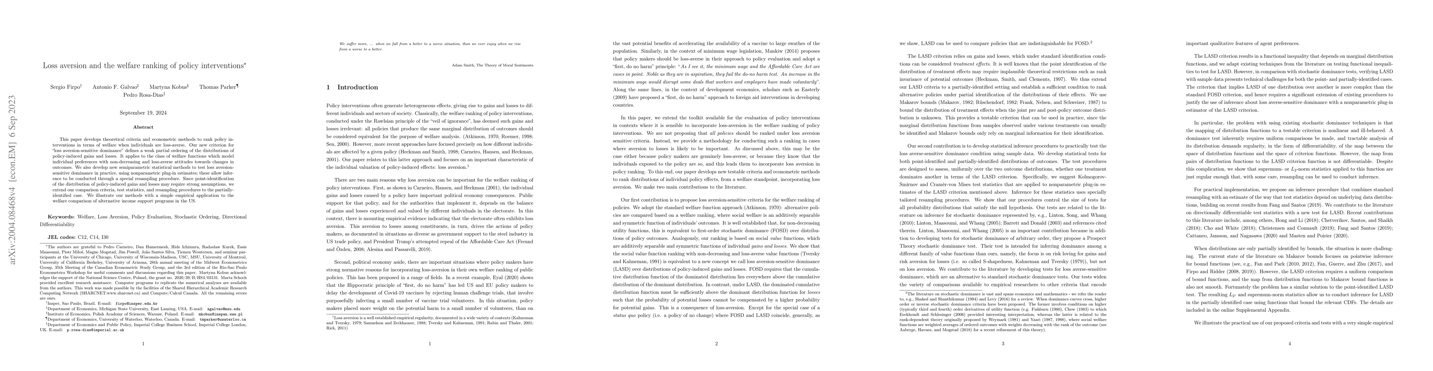 Thumbnail for Loss aversion and the welfare ranking of policy interventions