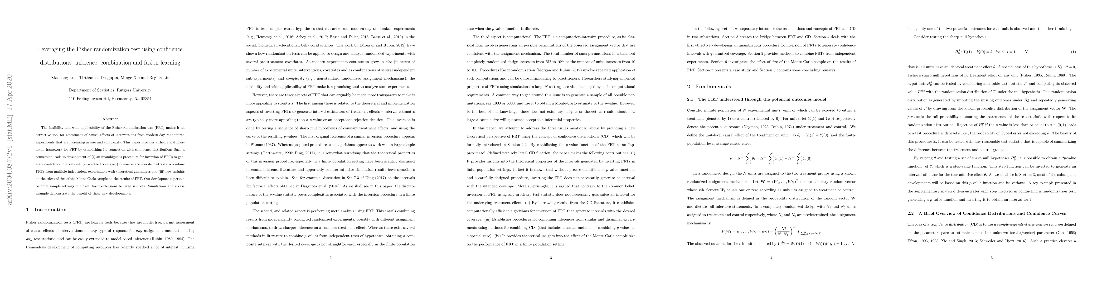 Thumbnail for Leveraging the Fisher randomization test using confidence distributions:
  inference, combination and fusion learning