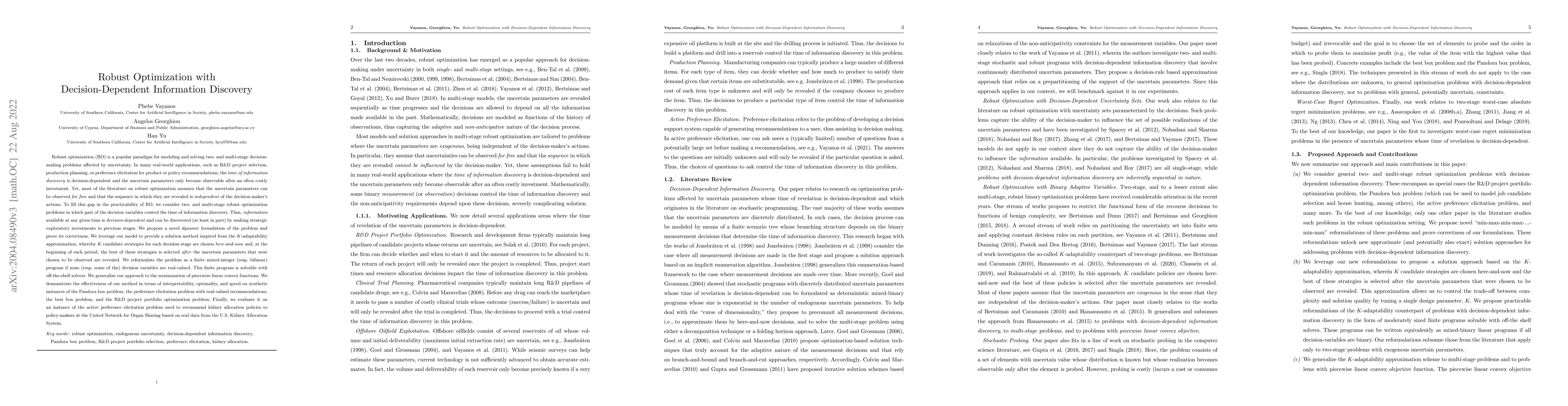 Thumbnail for Robust Optimization with Decision-Dependent Information Discovery