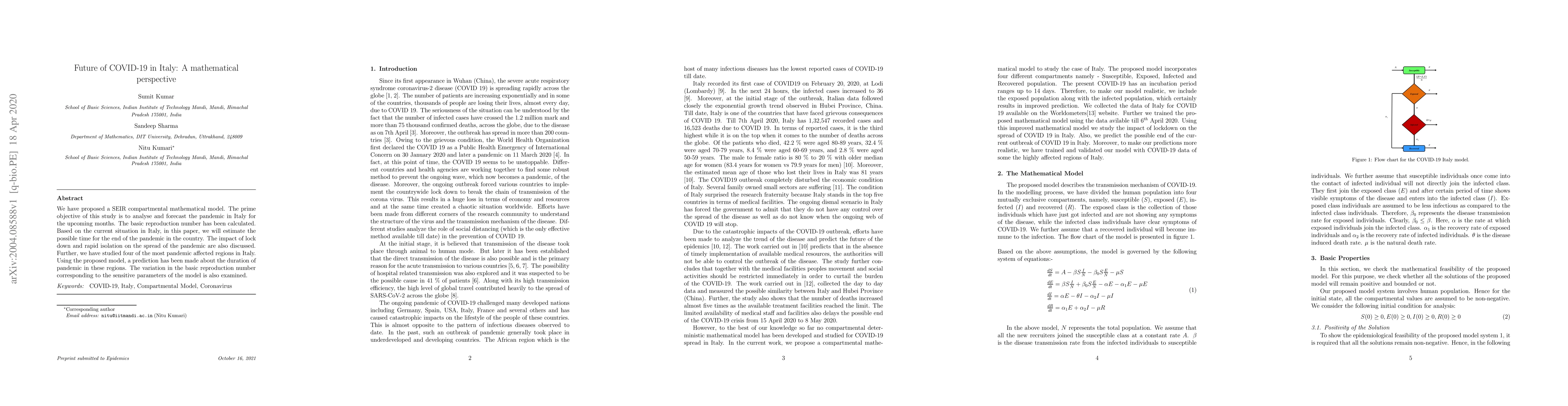Thumbnail for Future of COVID-19 in Italy: A mathematical perspective