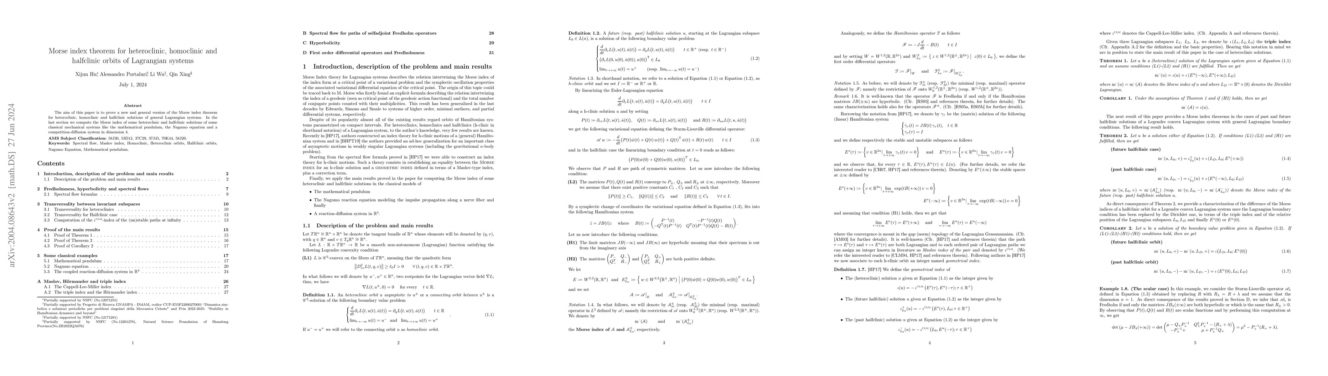 Thumbnail for Morse index theorem for heteroclinic, homoclinic and halfclinic orbits
  of Lagrangian systems