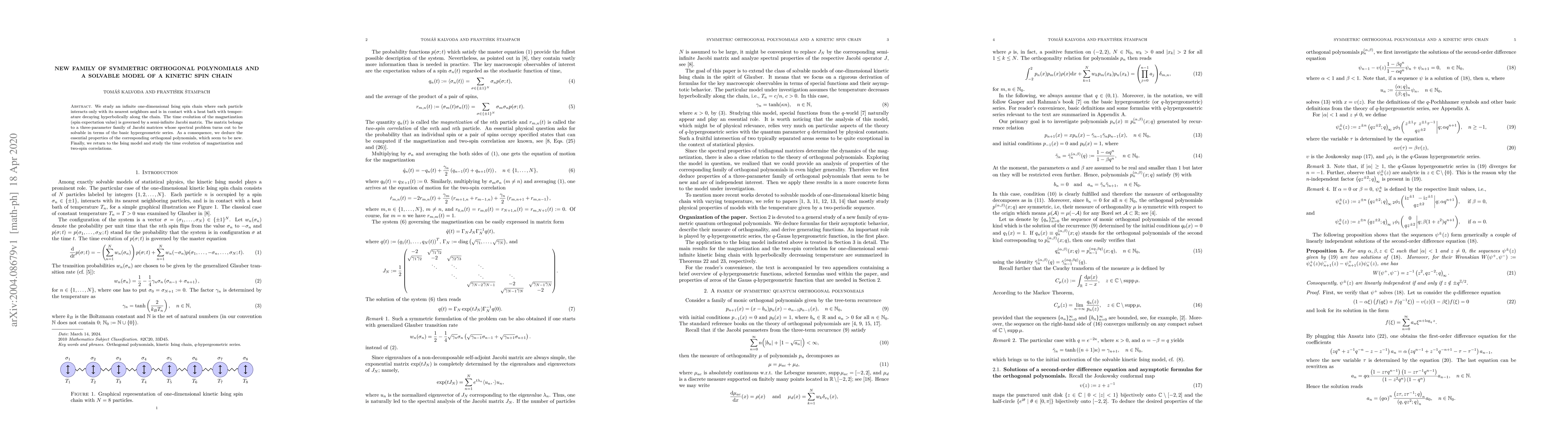 Thumbnail for New family of symmetric orthogonal polynomials and a solvable model of a
  kinetic spin chain