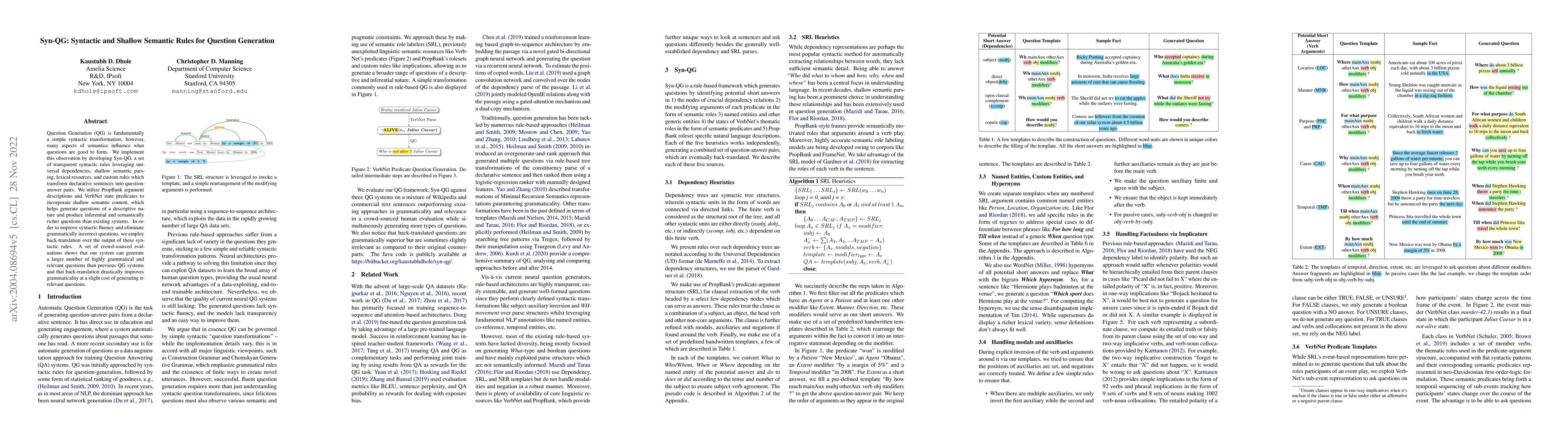 Thumbnail for Syn-QG: Syntactic and Shallow Semantic Rules for Question Generation