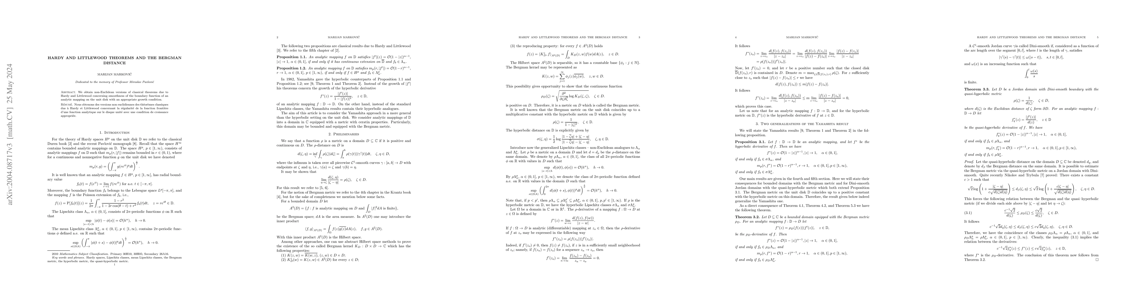 Thumbnail for Hardy-Littlewood theorems and the Bergman distance