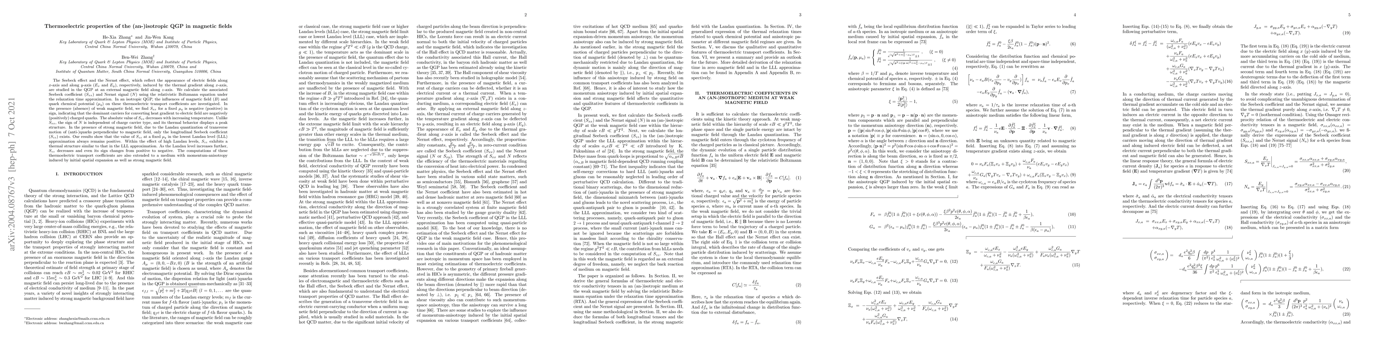 Thumbnail for Thermoelectric properties of (an-)isotropic QGP in magnetic fields