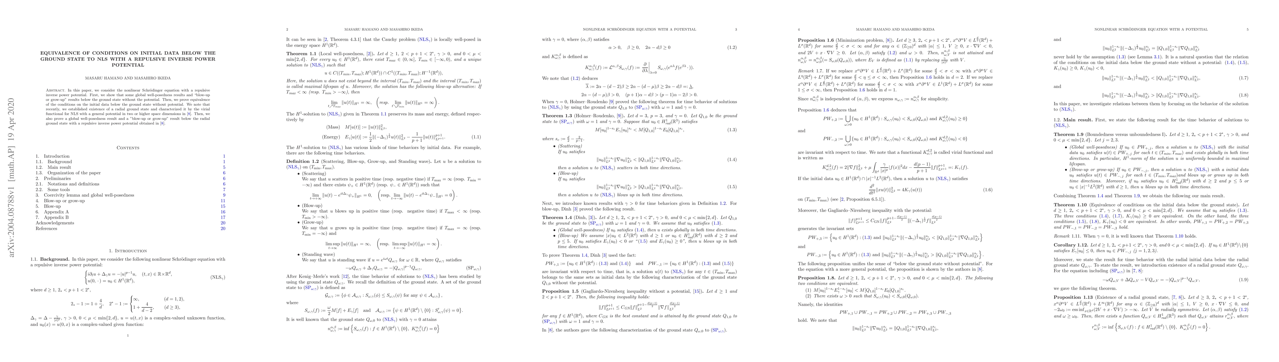 Thumbnail for Equivalence of conditions on initial data below the ground state to NLS
  with a repulsive inverse power potential