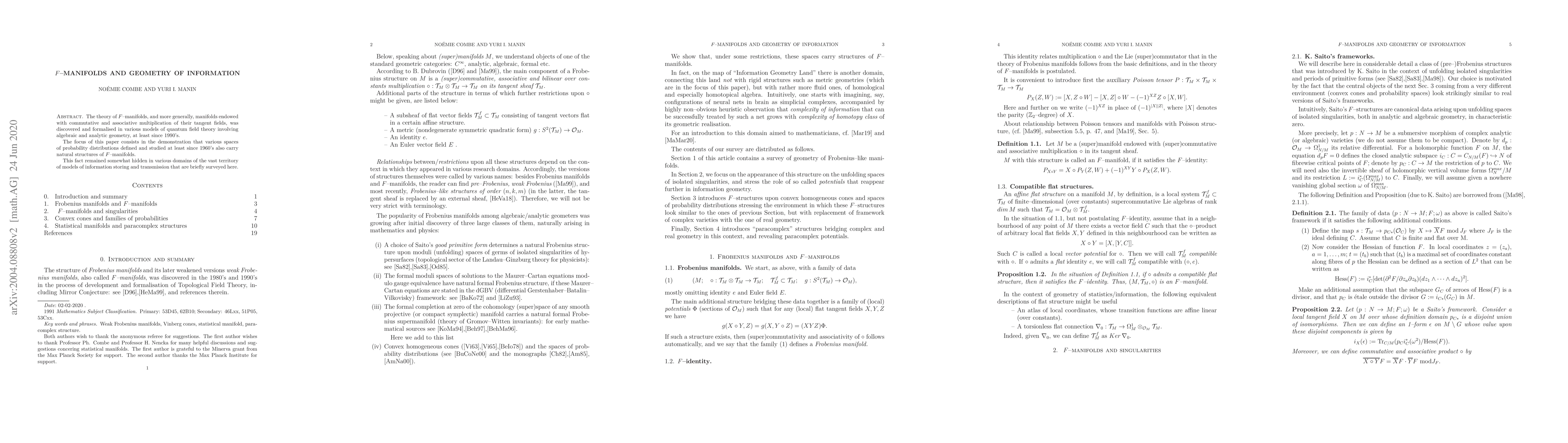 Thumbnail for F-manifolds and geometry of information