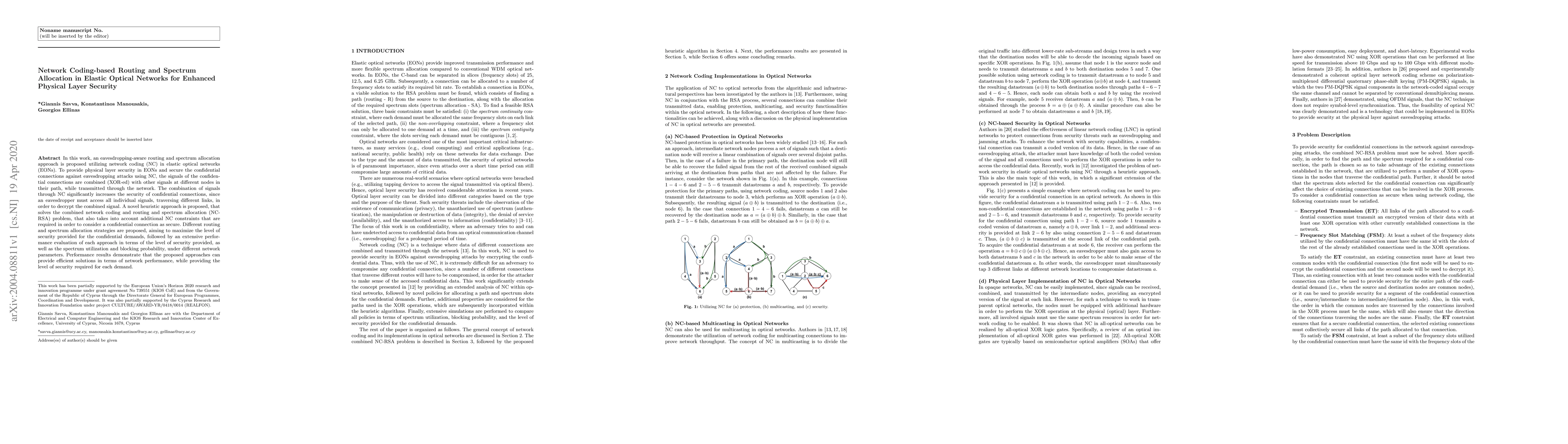 Thumbnail for Network Coding-based Routing and Spectrum Allocation in Elastic Optical
  Networks for Enhanced Physical Layer Security