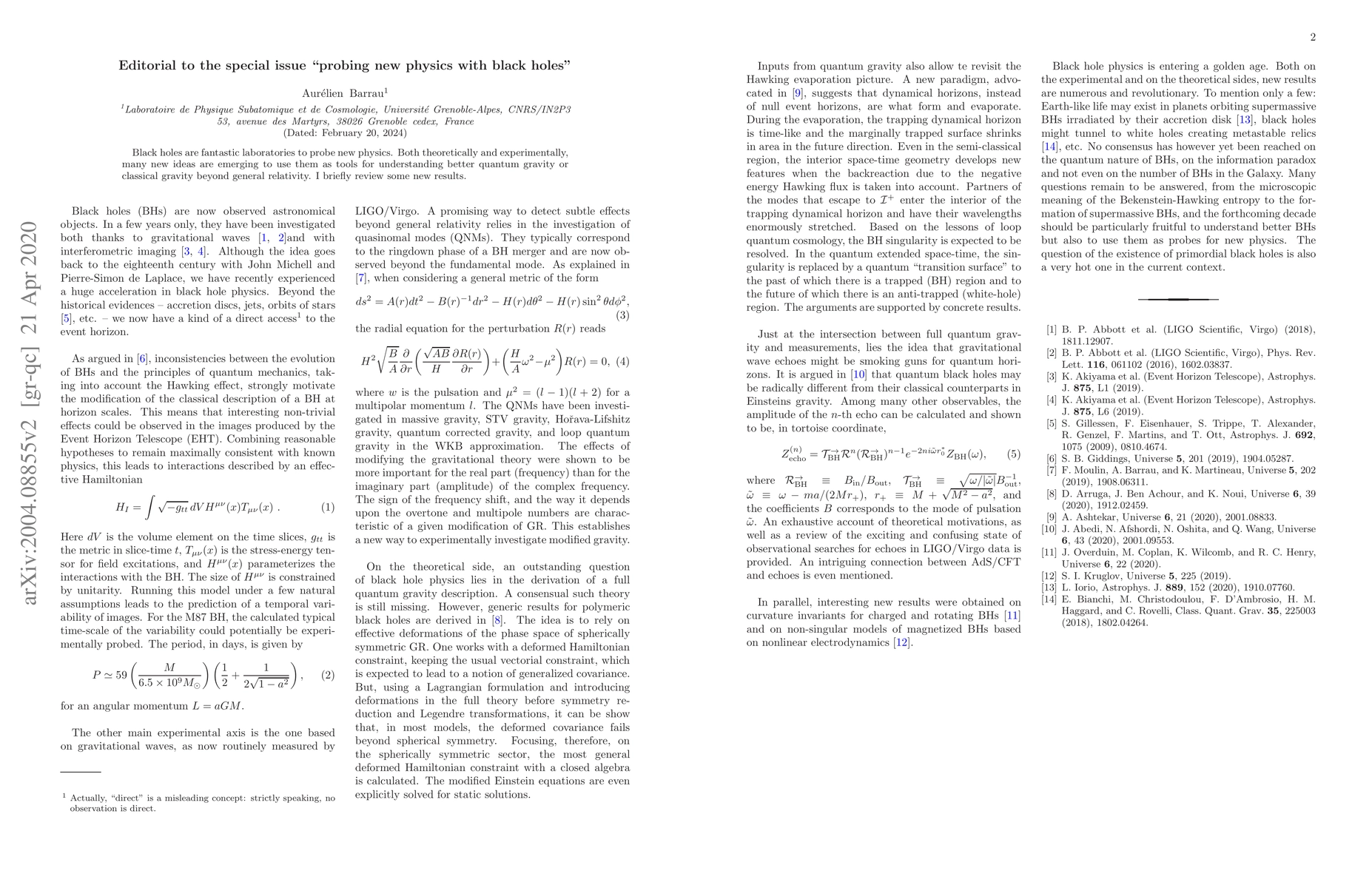 Thumbnail for Editorial to the special issue "probing new physics with black holes"