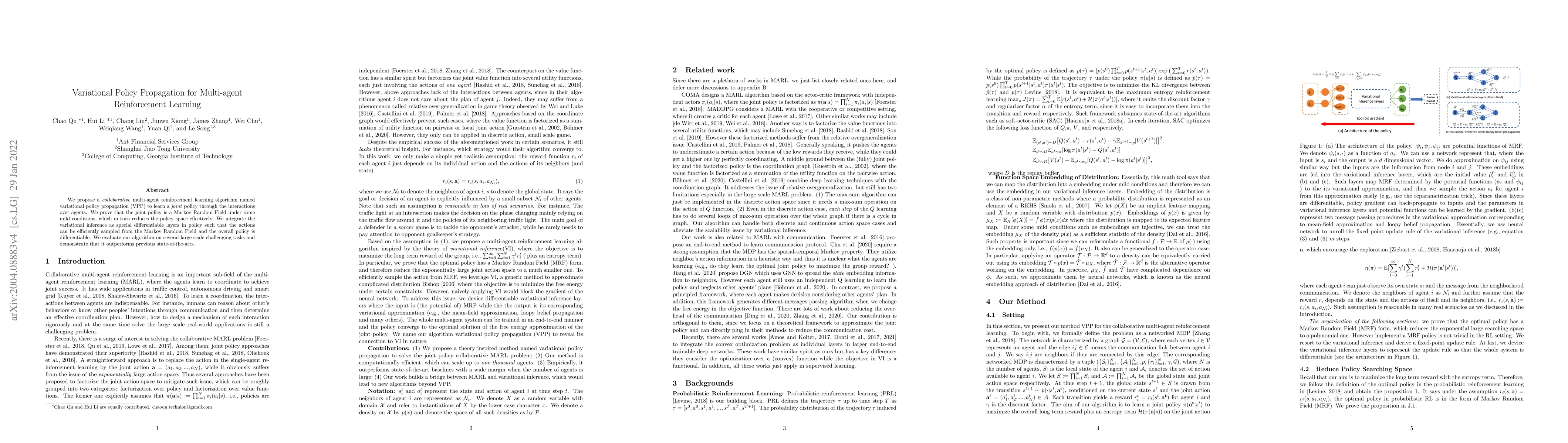 Thumbnail for Variational Policy Propagation for Multi-agent Reinforcement Learning