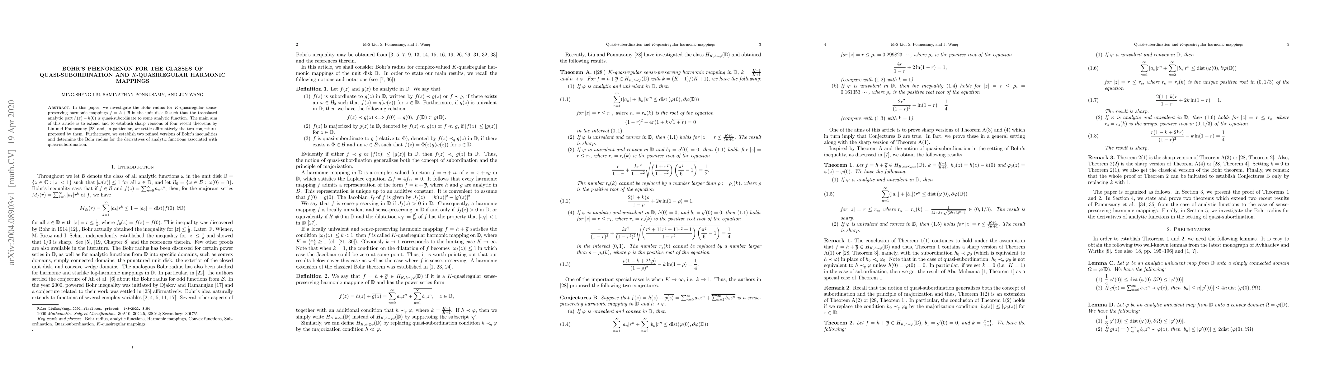Thumbnail for Bohr's phenomenon for the classes of Quasi-subordination and
  $K$-quasiregular harmonic mappings